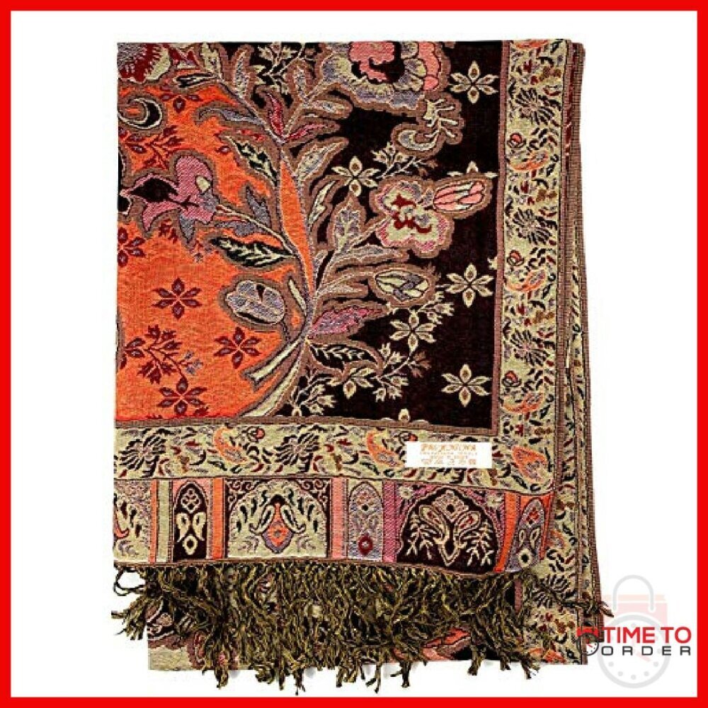 Luxury Pashmina Silk Shawl Wrap with Fringes 67x28 Inches - Picture 3 of 3